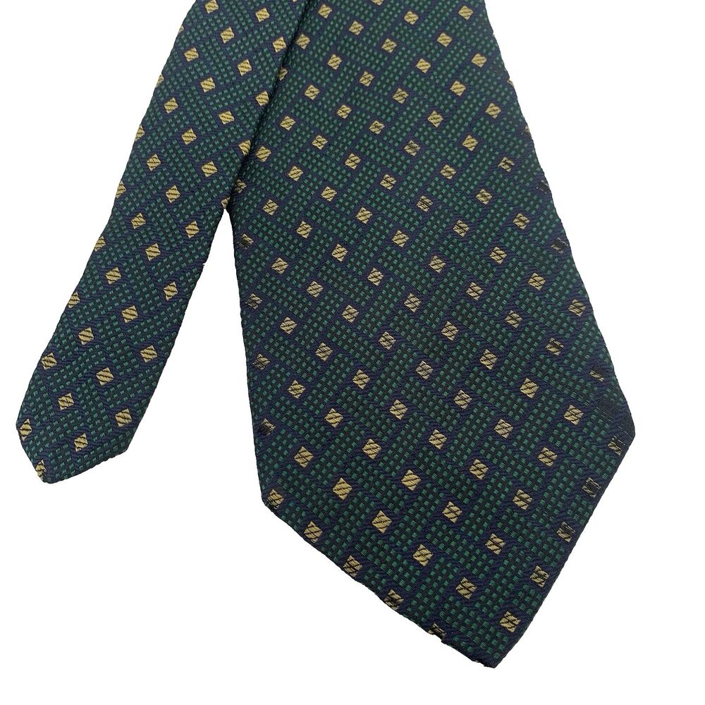 Vintage Brooks Brothers Makers All Silk Handmade USA Green Gold Geometric Tie